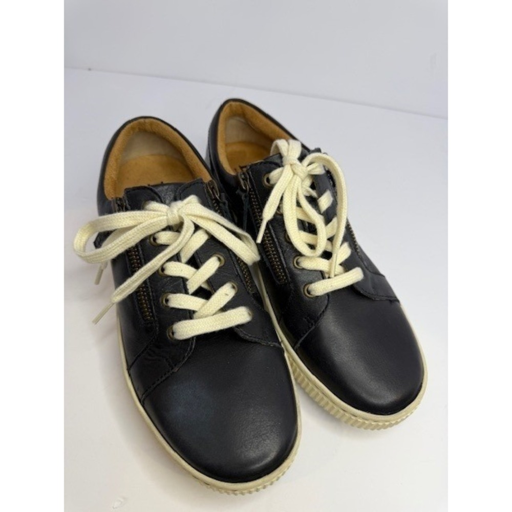 Born Women Poloma black Leather Side Zip Lace Up Platform Sneakers Shoes 9.5